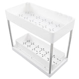 Slide Out Storage Baskets ABS Under Sink Organizer Cabinet Sliding Drawers for Kitchen Bathroom Cosmetic Storage White - Low Angle