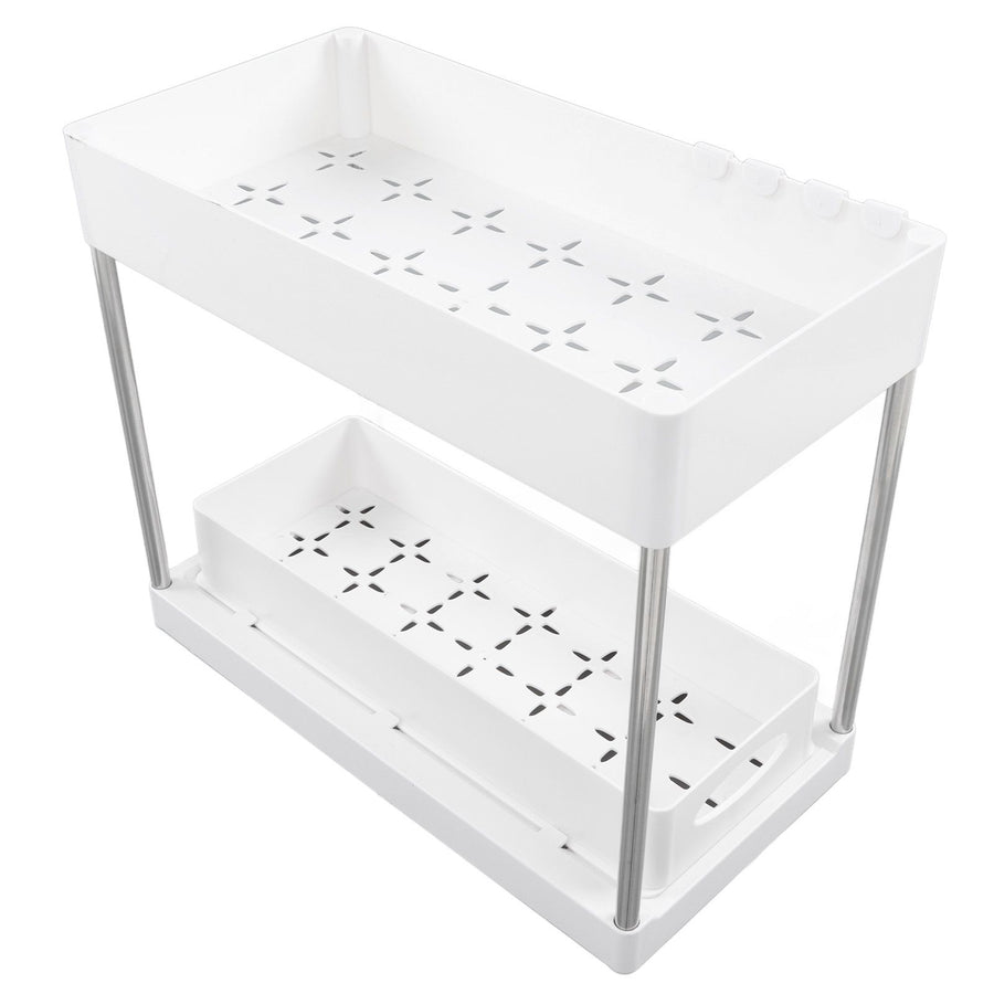 Slide Out Storage Baskets ABS Under Sink Organizer Cabinet Sliding Drawers for Kitchen Bathroom Cosmetic Storage White