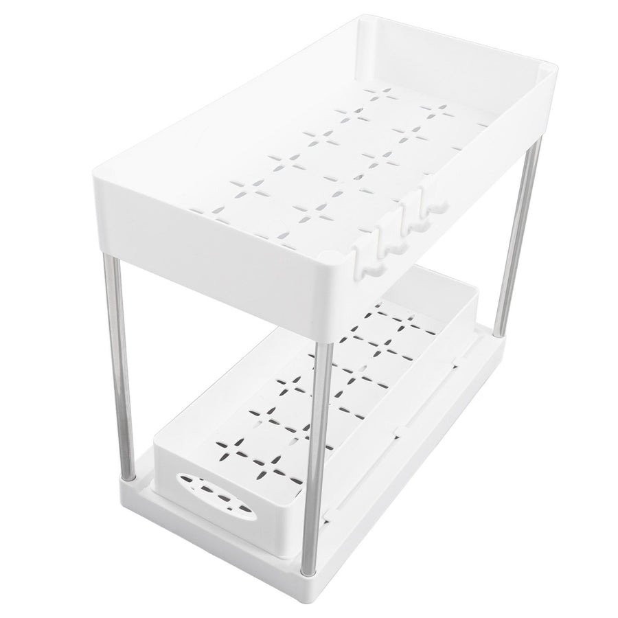 Slide Out Storage Baskets ABS Under Sink Organizer Cabinet Sliding Drawers for Kitchen Bathroom Cosmetic Storage White