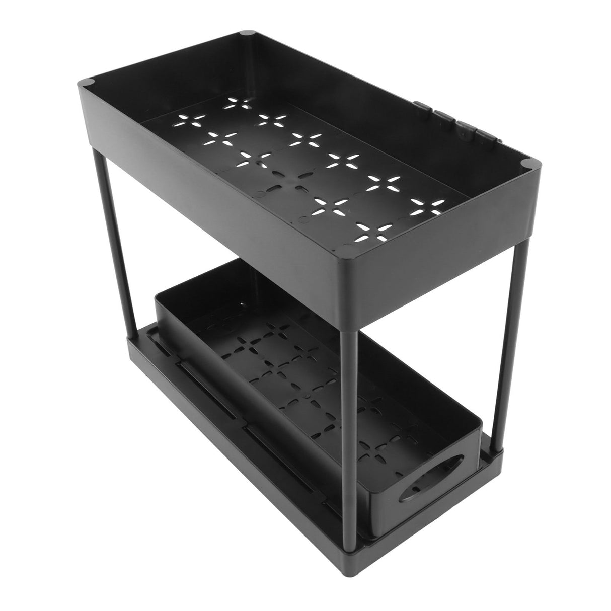 Slide Out Storage Basket Under Sink Organizer for Cabinet Sliding Drawers Countertop Pantry HIPS Black