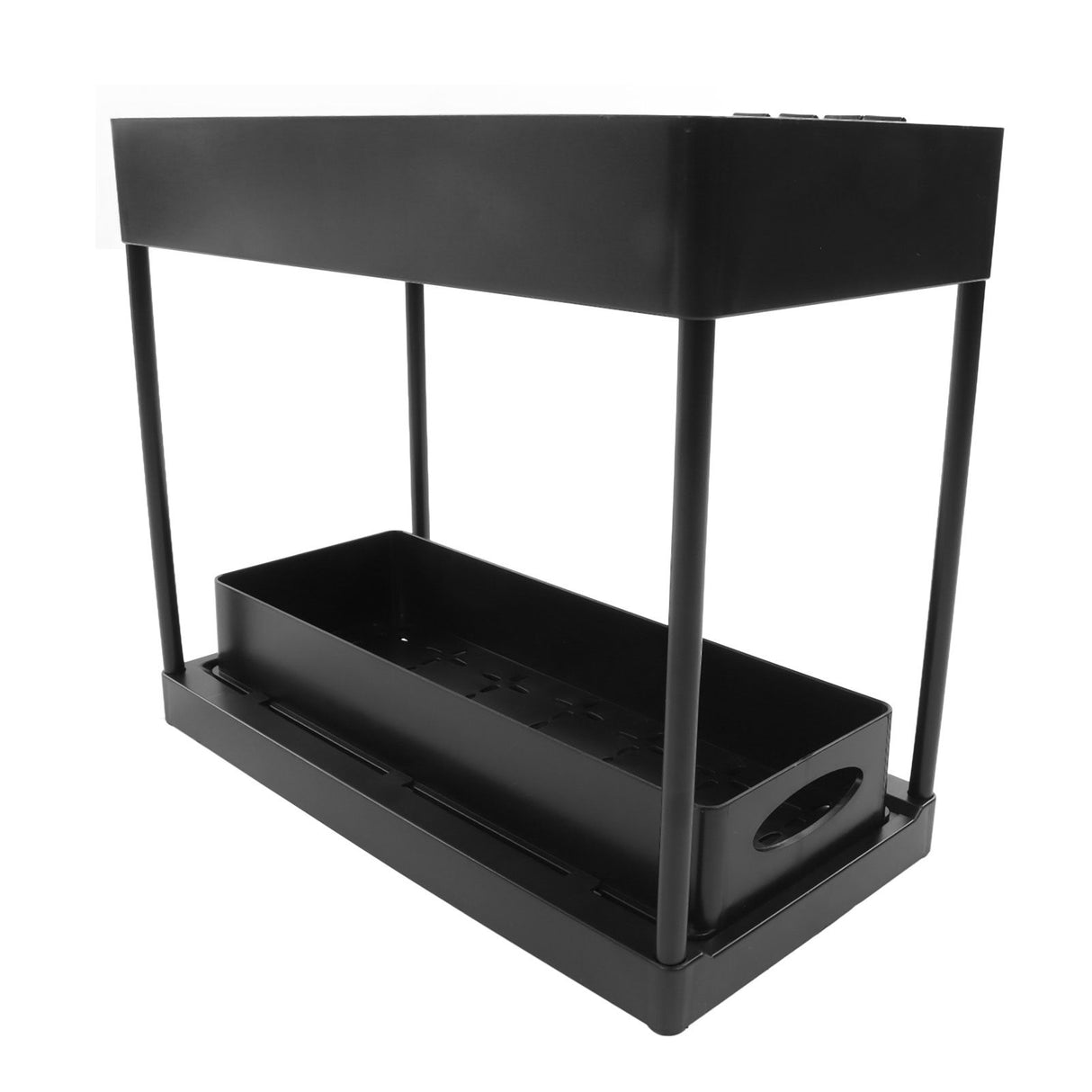 Slide Out Storage Basket Under Sink Organizer for Cabinet Sliding Drawers Countertop Pantry HIPS Black