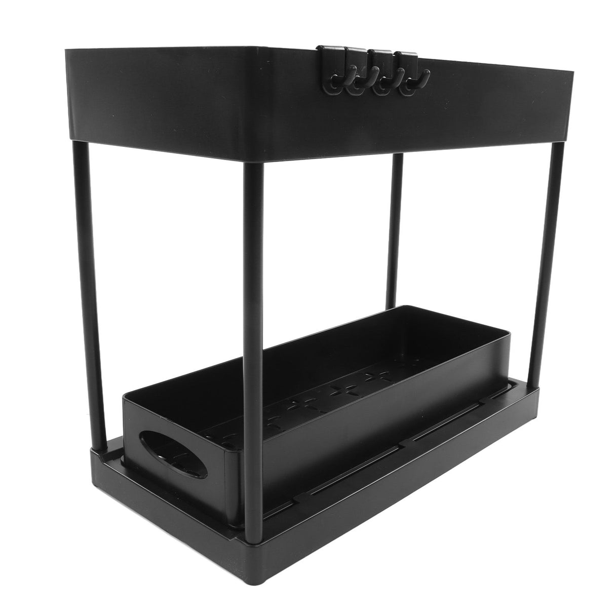 Slide Out Storage Basket Under Sink Organizer for Cabinet Sliding Drawers Countertop Pantry HIPS Black