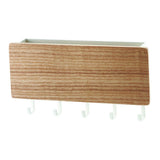 Japanese Wall Mounted Key Holder Wood with 5 Hooks Punch Free Multifunction Key Hanger for Home Natural Wood Color