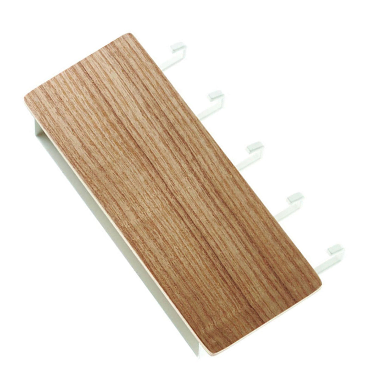 Japanese Wall Mounted Key Holder Wood with 5 Hooks Punch Free Multifunction Key Hanger for Home Natural Wood Color