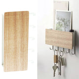 Japanese Wall Mounted Key Holder Wood with 5 Hooks Punch Free Multifunction Key Hanger for Home Natural Wood Color