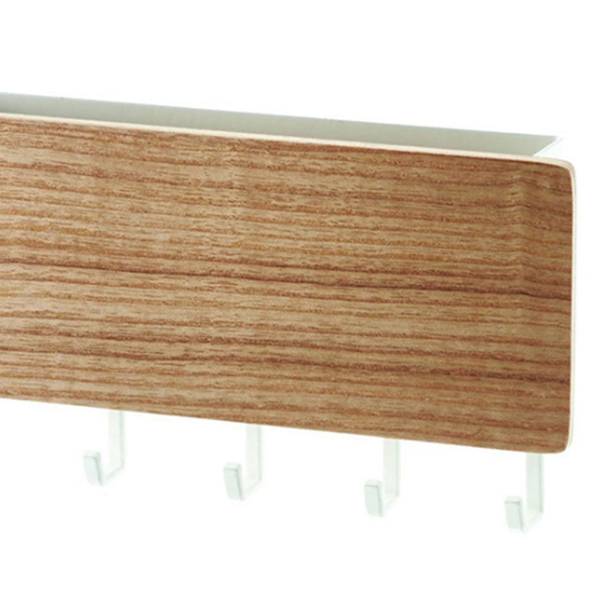 Japanese Wall Mounted Key Holder Wood with 5 Hooks Punch Free Multifunction Key Hanger for Home Natural Wood Color