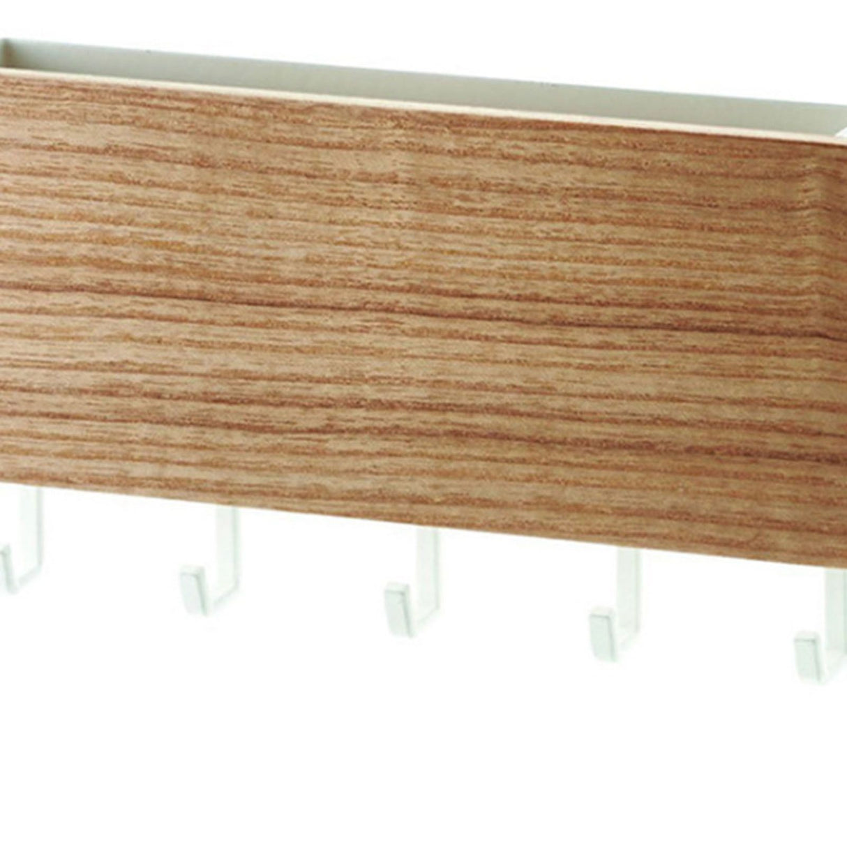 Japanese Wall Mounted Key Holder Wood with 5 Hooks Punch Free Multifunction Key Hanger for Home Natural Wood Color