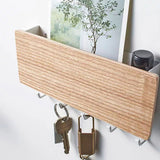 Japanese Wall Mounted Key Holder Wood with 5 Hooks Punch Free Multifunction Key Hanger for Home Natural Wood Color - Extra Image