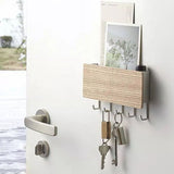 Japanese Wall Mounted Key Holder Wood with 5 Hooks Punch Free Multifunction Key Hanger for Home Natural Wood Color - Extra Image