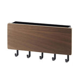 Japanese Wall Mounted Key Holder Wood with 5 Hooks Punch Free Multifunction Key Hanger for Home Walnut Color