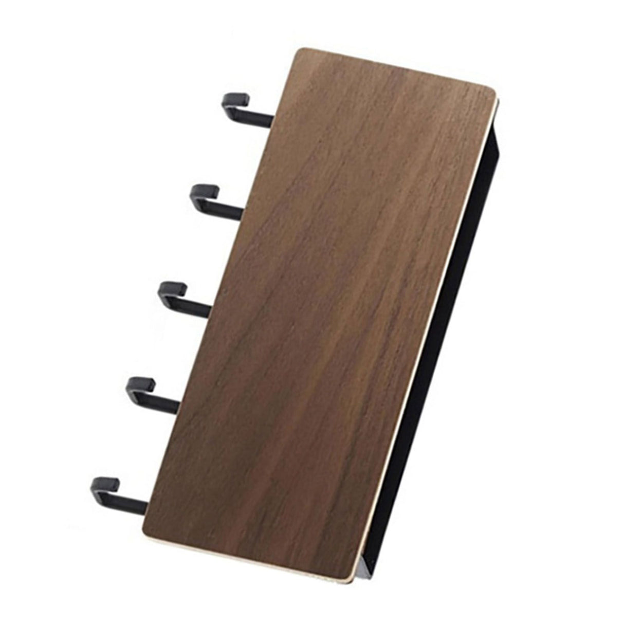 Japanese Wall Mounted Key Holder Wood with 5 Hooks Punch Free Multifunction Key Hanger for Home Walnut Color