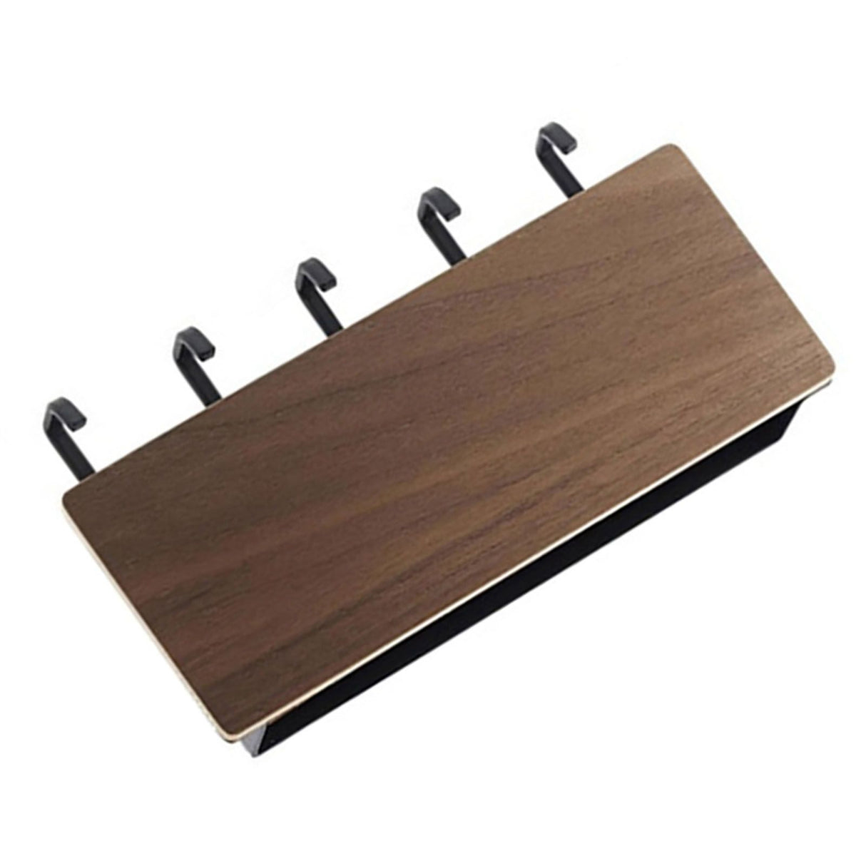 Japanese Wall Mounted Key Holder Wood with 5 Hooks Punch Free Multifunction Key Hanger for Home Walnut Color