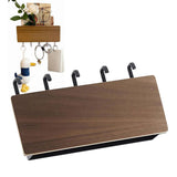Japanese Wall Mounted Key Holder Wood with 5 Hooks Punch Free Multifunction Key Hanger for Home Walnut Color