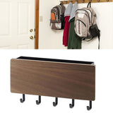 Japanese Wall Mounted Key Holder Wood with 5 Hooks Punch Free Multifunction Key Hanger for Home Walnut Color - Extra Image