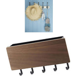 Japanese Wall Mounted Key Holder Wood with 5 Hooks Punch Free Multifunction Key Hanger for Home Walnut Color