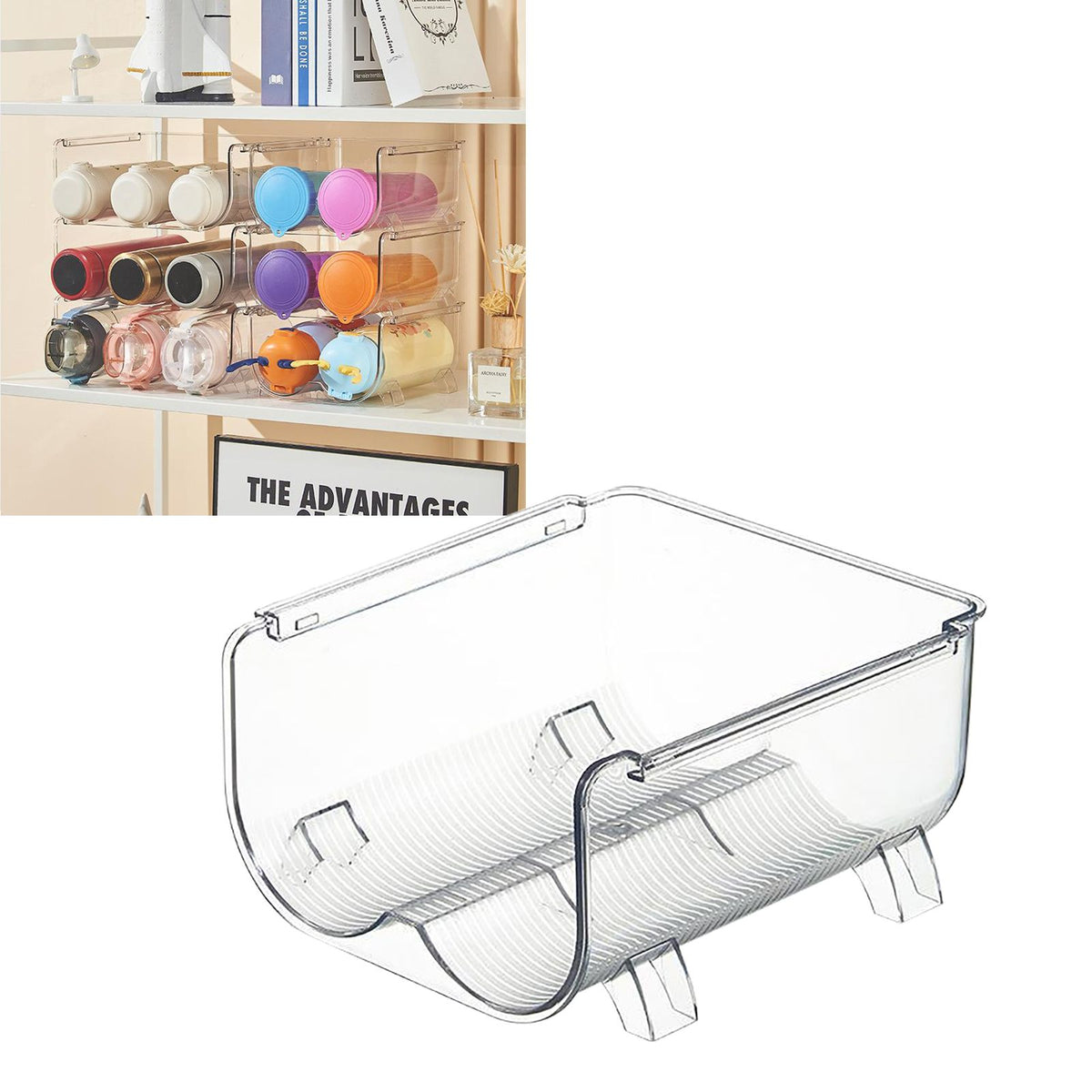 Water Bottle Organizer Transparent Stackable Space Saving Water Bottle Storage Holder Rack for Vacuum Cup 2 Grids