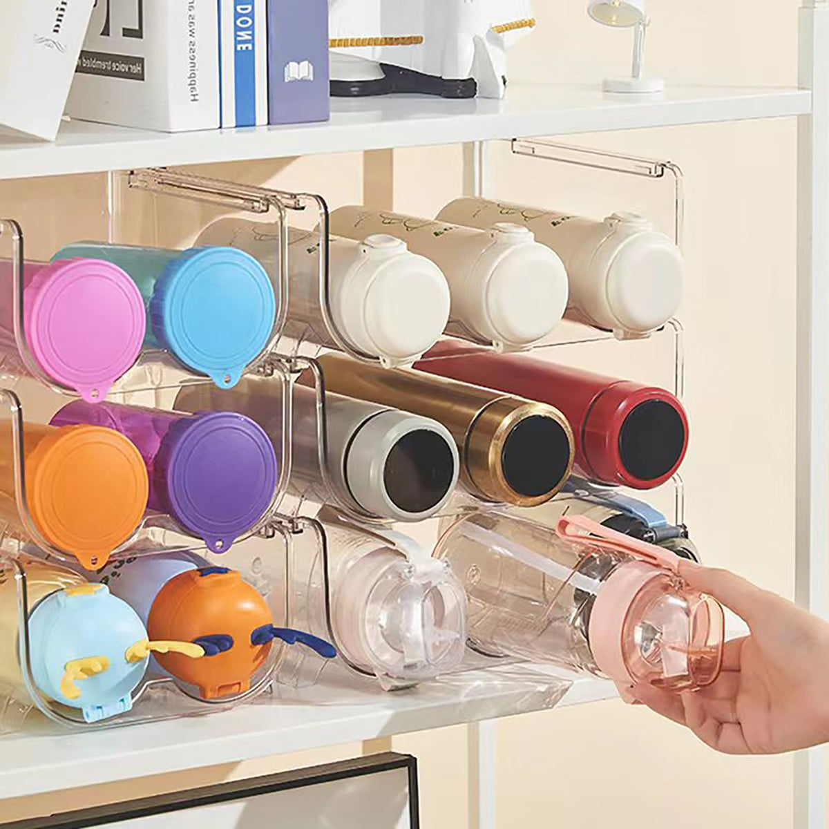 Water Bottle Organizer Transparent Stackable Space Saving Water Bottle Storage Holder Rack for Vacuum Cup 2 Grids