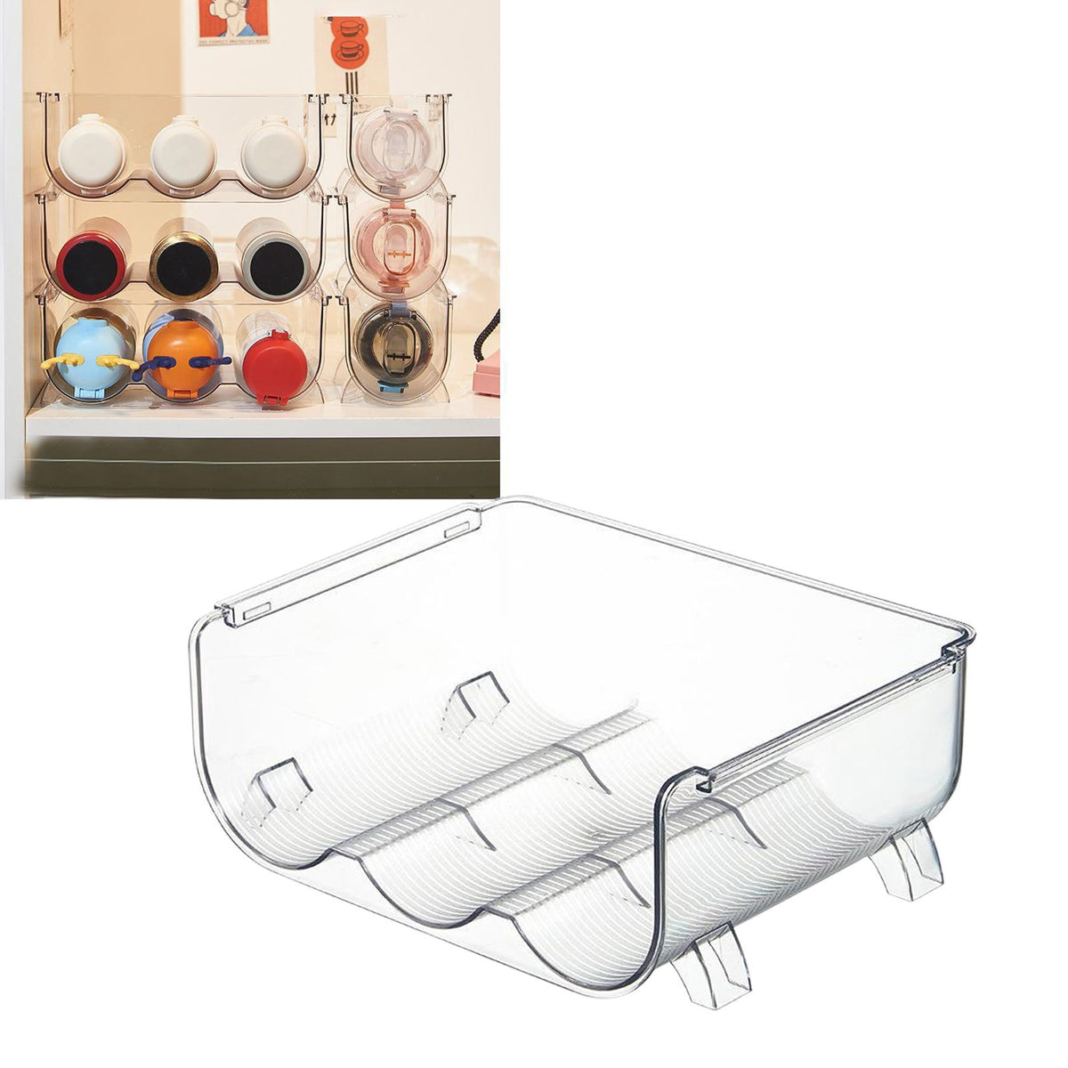 Water Bottle Organizer Transparent Stackable Space Saving Water Bottle Storage Holder Rack for Vacuum Cup 3 Grids
