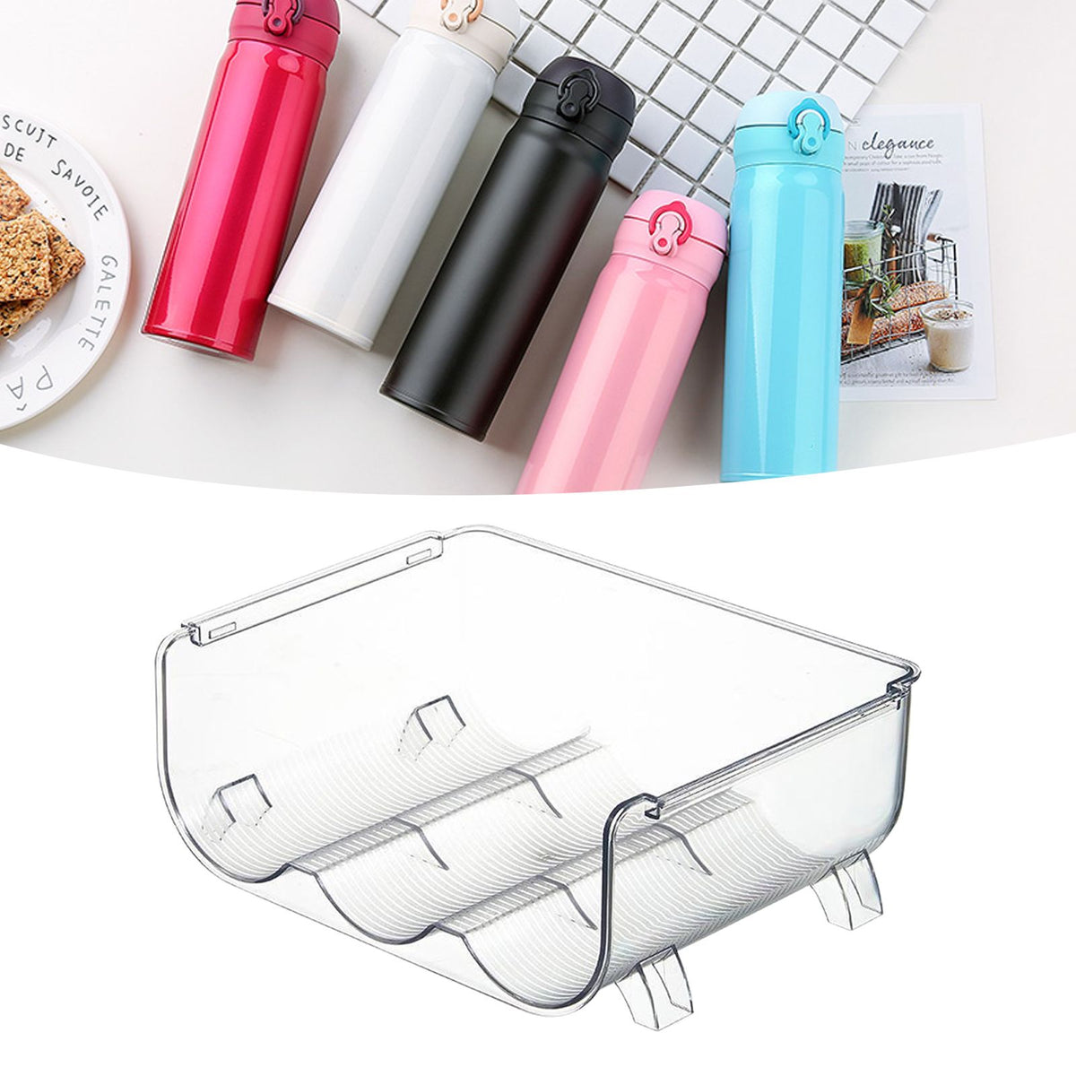 Water Bottle Organizer Transparent Stackable Space Saving Water Bottle Storage Holder Rack for Vacuum Cup 3 Grids