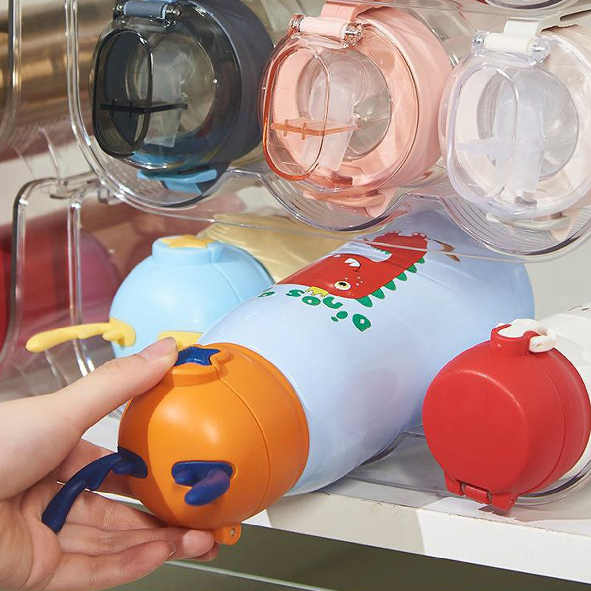 Water Bottle Organizer Transparent Stackable Space Saving Water Bottle Storage Holder Rack for Vacuum Cup 3 Grids