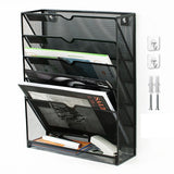 5 Tier Wall File Organizer Vertical Placement Glossy Edges Wall Mount File Holder with Hanging Hole for Office Black