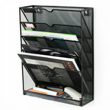5 Tier Wall File Organizer Vertical Placement Glossy Edges Wall Mount File Holder with Hanging Hole for Office Black