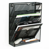 5 Tier Wall File Organizer Vertical Placement Glossy Edges Wall Mount File Holder with Hanging Hole for Office Black