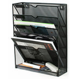5 Tier Wall File Organizer Vertical Placement Glossy Edges Wall Mount File Holder with Hanging Hole for Office Black