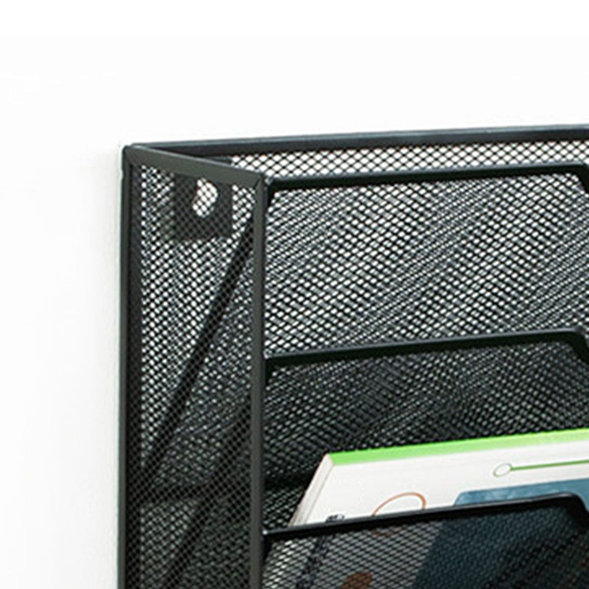 5 Tier Wall File Organizer Vertical Placement Glossy Edges Wall Mount File Holder with Hanging Hole for Office Black