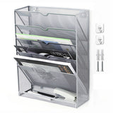 5 Tier Wall File Organizer Vertical Placement Glossy Edges Wall Mount File Holder with Hanging Hole for Office Silver