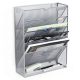 5 Tier Wall File Organizer Vertical Placement Glossy Edges Wall Mount File Holder with Hanging Hole for Office Silver - 45-Degree Angle