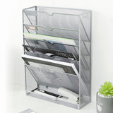 5 Tier Wall File Organizer Vertical Placement Glossy Edges Wall Mount File Holder with Hanging Hole for Office Silver