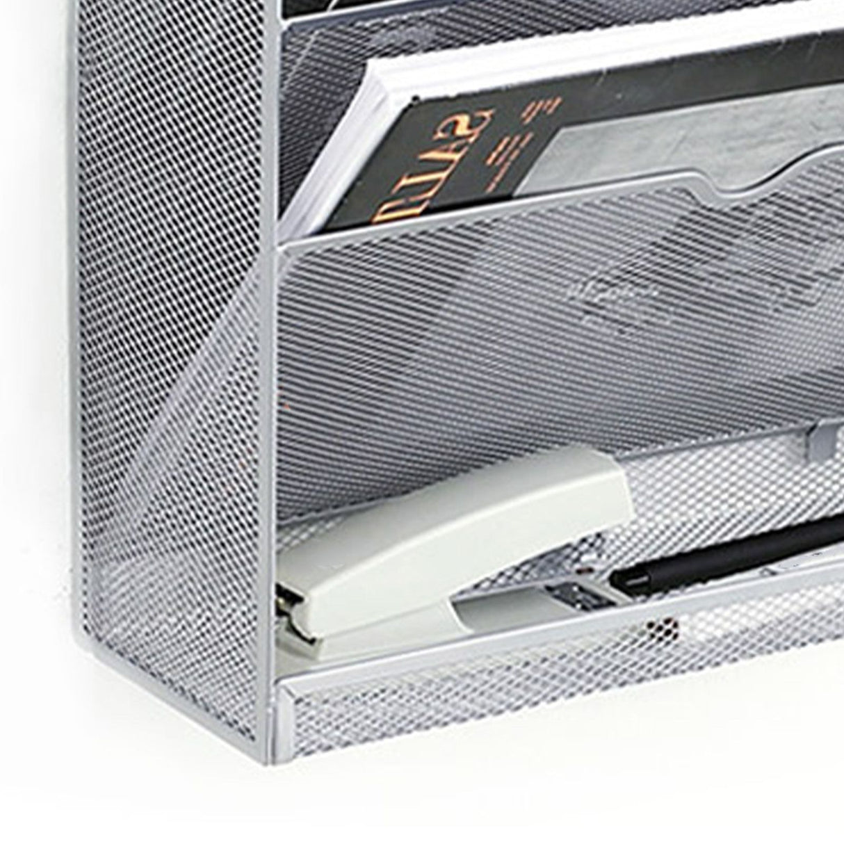 5 Tier Wall File Organizer Vertical Placement Glossy Edges Wall Mount File Holder with Hanging Hole for Office Silver