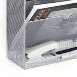 5 Tier Wall File Organizer Vertical Placement Glossy Edges Wall Mount File Holder with Hanging Hole for Office Silver - Close-Up Angle