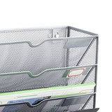 5 Tier Wall File Organizer Vertical Placement Glossy Edges Wall Mount File Holder with Hanging Hole for Office Silver