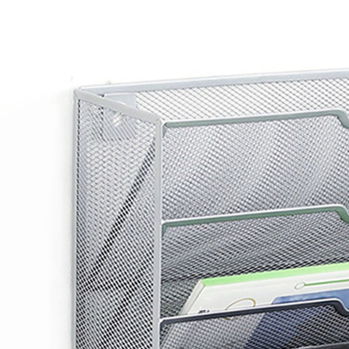 5 Tier Wall File Organizer Vertical Placement Glossy Edges Wall Mount File Holder with Hanging Hole for Office Silver