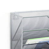 5 Tier Wall File Organizer Vertical Placement Glossy Edges Wall Mount File Holder with Hanging Hole for Office Silver