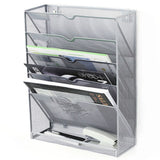 5 Tier Wall File Organizer Vertical Placement Glossy Edges Wall Mount File Holder with Hanging Hole for Office Silver
