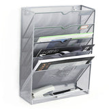 5 Tier Wall File Organizer Vertical Placement Glossy Edges Wall Mount File Holder with Hanging Hole for Office Silver