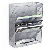5 Tier Wall File Organizer Vertical Placement Glossy Edges Wall Mount File Holder with Hanging Hole for Office Silver - Extra Image