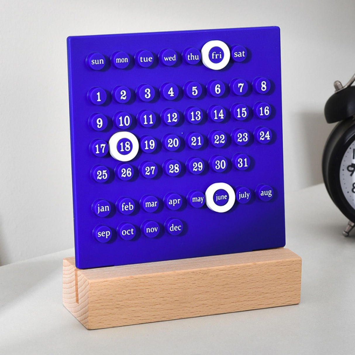 Wooden Kids Calendar DIY Hand Operated Develop Planning Skills Perpetual Calendar for Home Blue