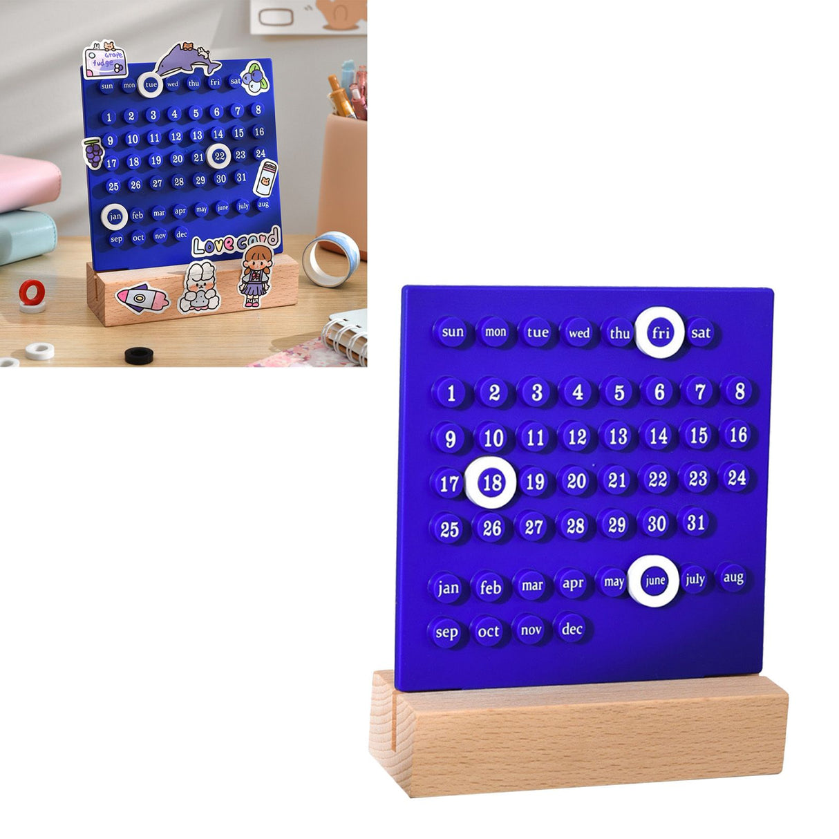 Wooden Kids Calendar DIY Hand Operated Develop Planning Skills Perpetual Calendar for Home Blue