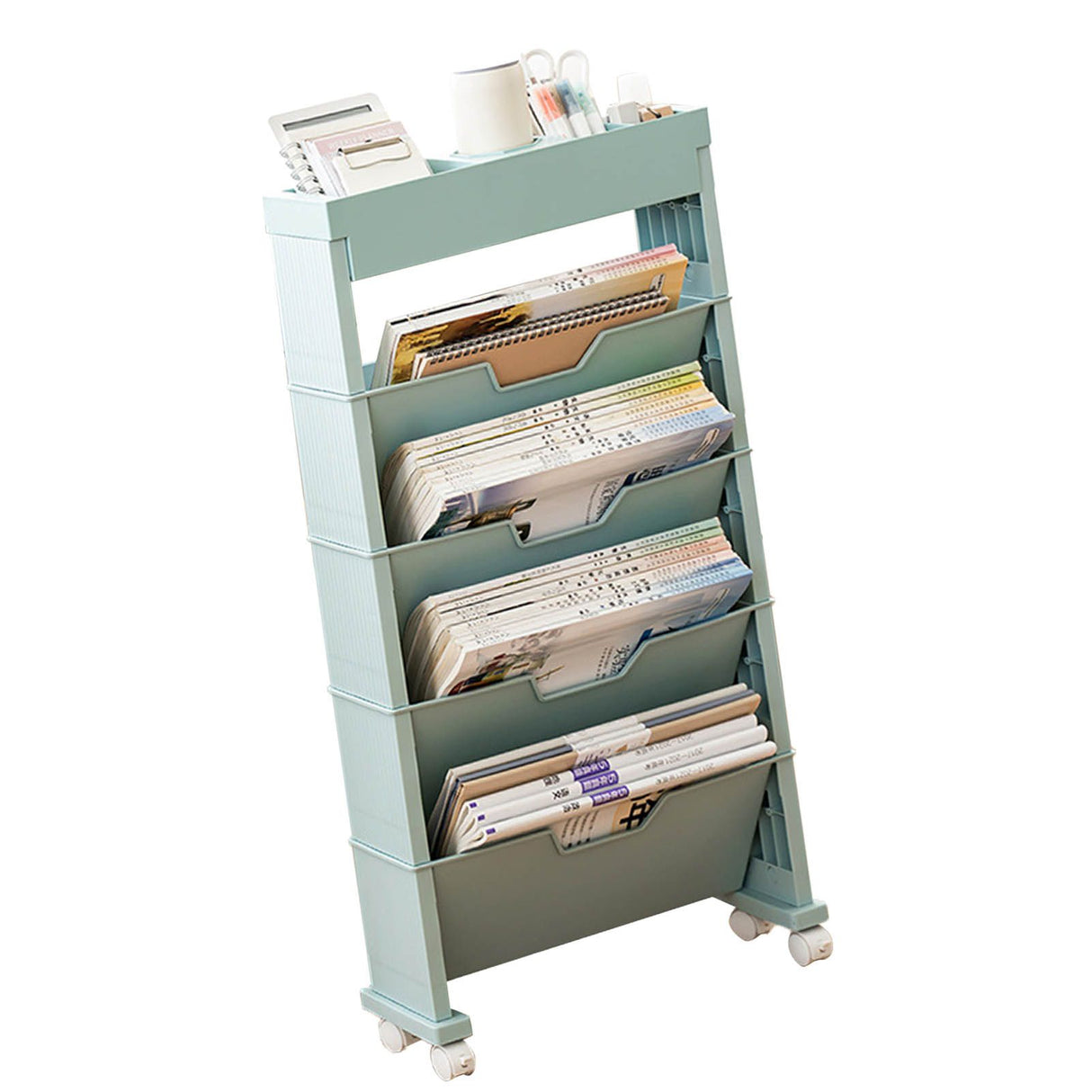 Classroom Bookshelf Multilayer with Universal Wheel Book Storage Shelving for Living Room