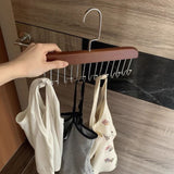 Multifunctional Hanger Punch Free with 8 Hooks Wood and Stainless Steel Cap Holder for Student Dormitory Dark Brown - 45-Degree Angle