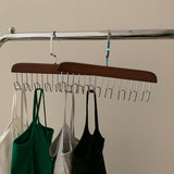 Multifunctional Hanger Punch Free with 8 Hooks Wood and Stainless Steel Cap Holder for Student Dormitory Dark Brown