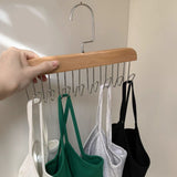 Multifunctional Hanger Punch Free with 8 Hooks Wood and Stainless Steel Cap Holder for Student Dormitory Khaki