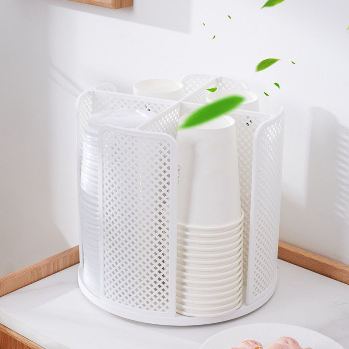 Disposable Cup Storage Organizer 4 Compartment 360 Degree Rotating Coffee Cup Dispenser for Coffee Shops Dessert Stores