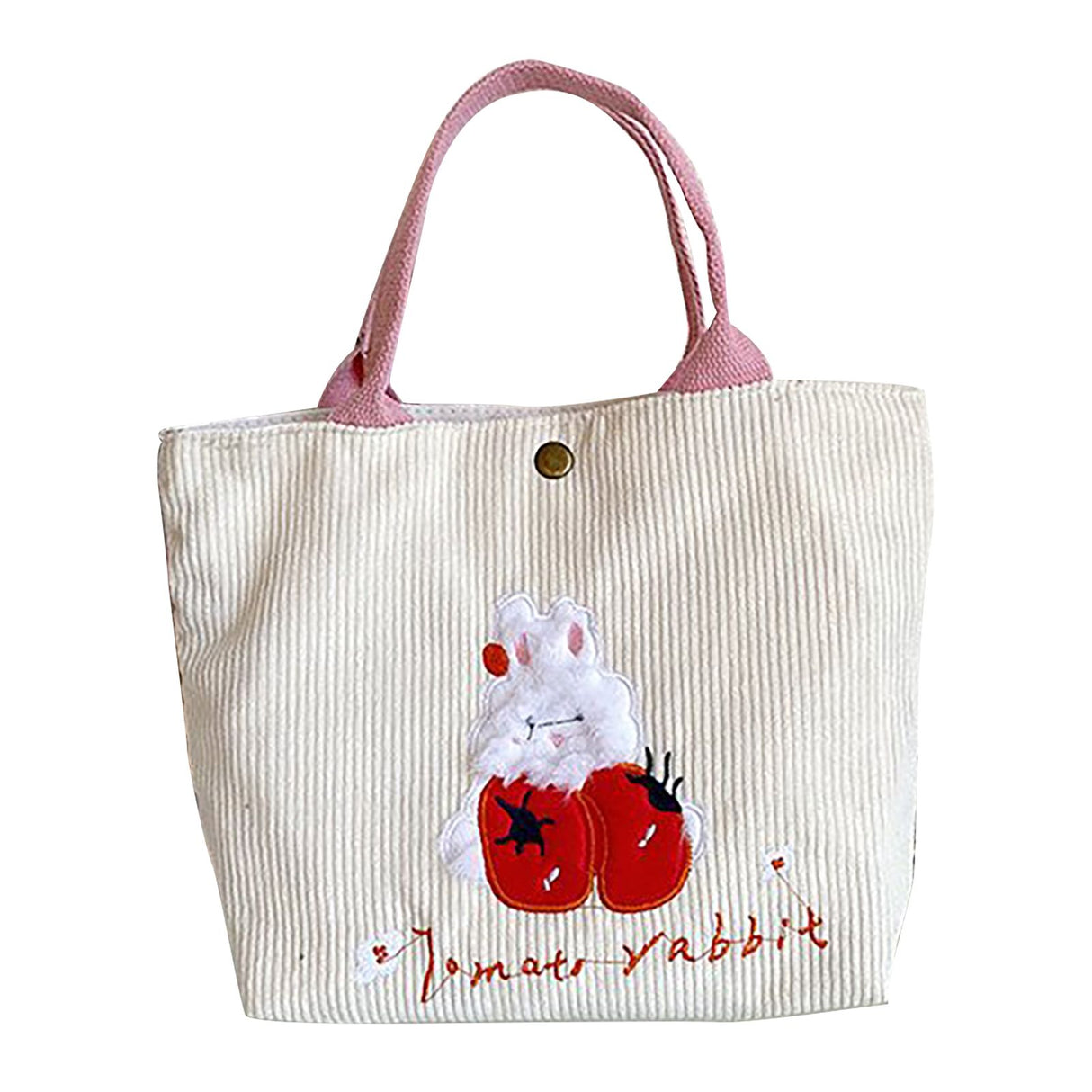 Cute Handbag Snap Button Closure Thickened Cute Pattern Fashionable Small Tote Bag for Shopping Commuting Strawberry