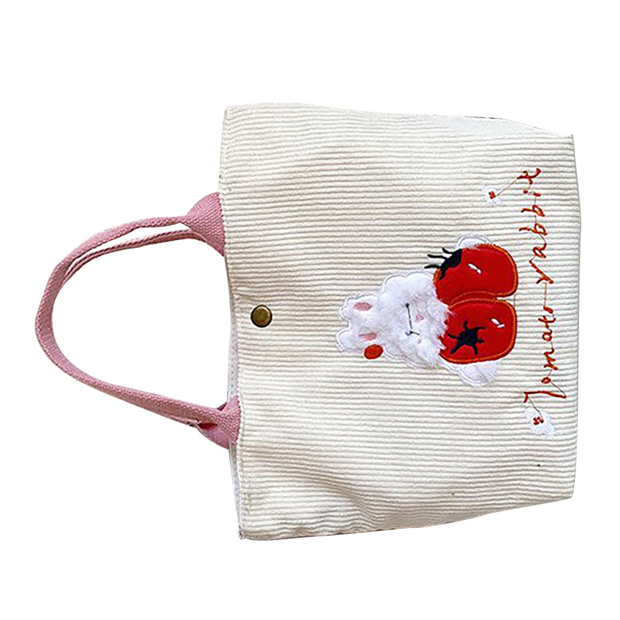 Cute Handbag Snap Button Closure Thickened Cute Pattern Fashionable Small Tote Bag for Shopping Commuting Strawberry