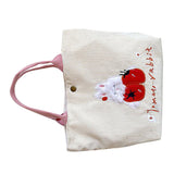 Cute Handbag Snap Button Closure Thickened Cute Pattern Fashionable Small Tote Bag for Shopping Commuting Strawberry - Front View